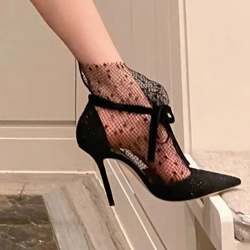 Breathable lace mesh high heels for women's