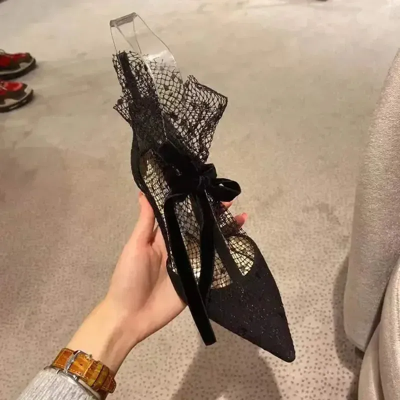 Breathable lace mesh high heels for women's