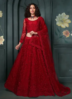 Bridal Red Embroidered Lehenga Choli