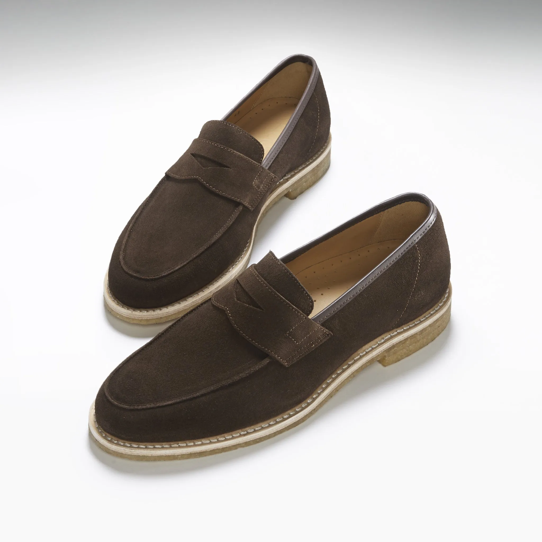 Brown Suede Loafers, Crepe Rubber Welted Sole