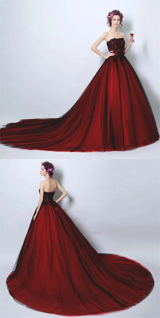 Burgundy A-line Sweetheart Sleeveless Long Prom Dresses Online,12451
