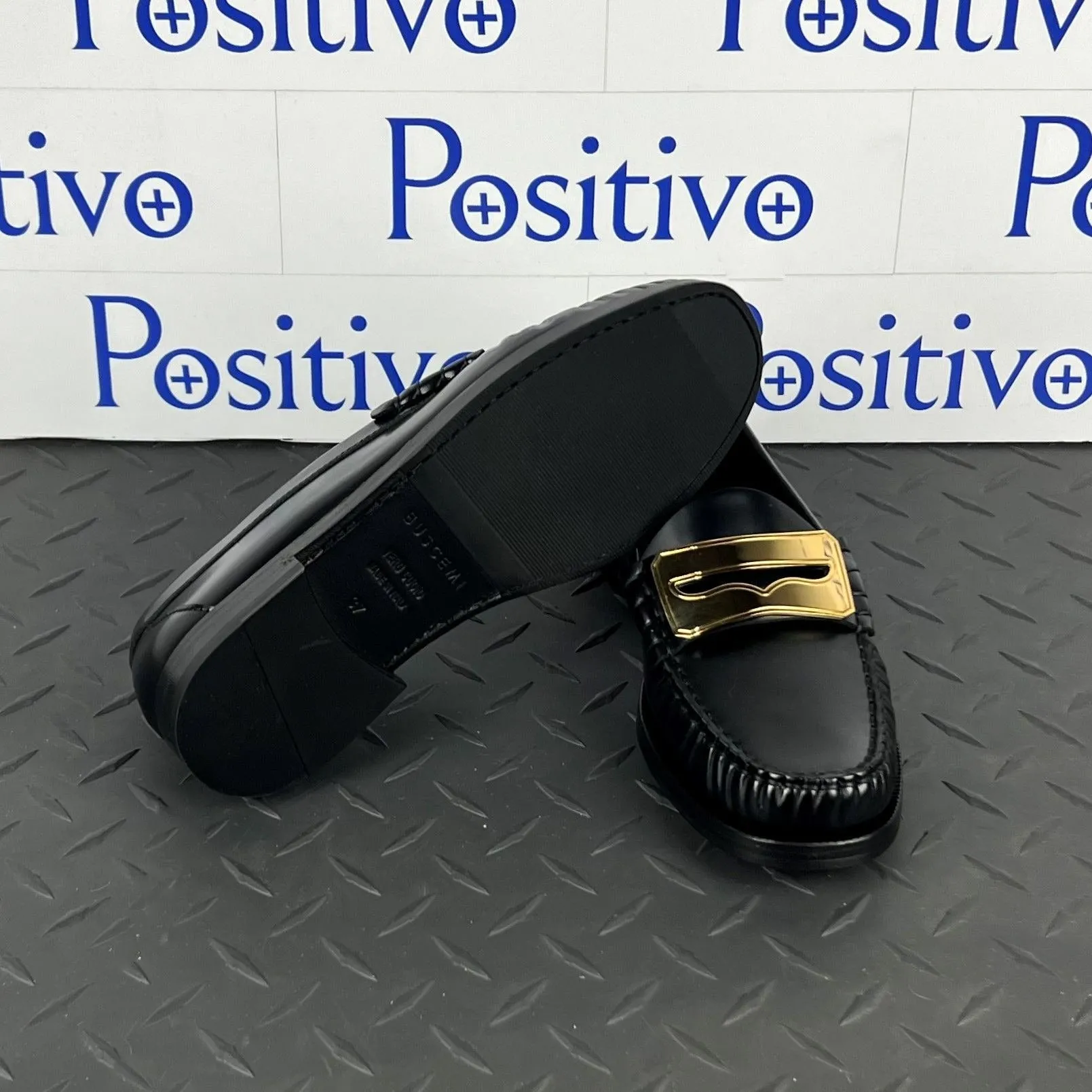 Buscemi Women's Town Loafer Black/Gold Leather Loafers SAMPLE