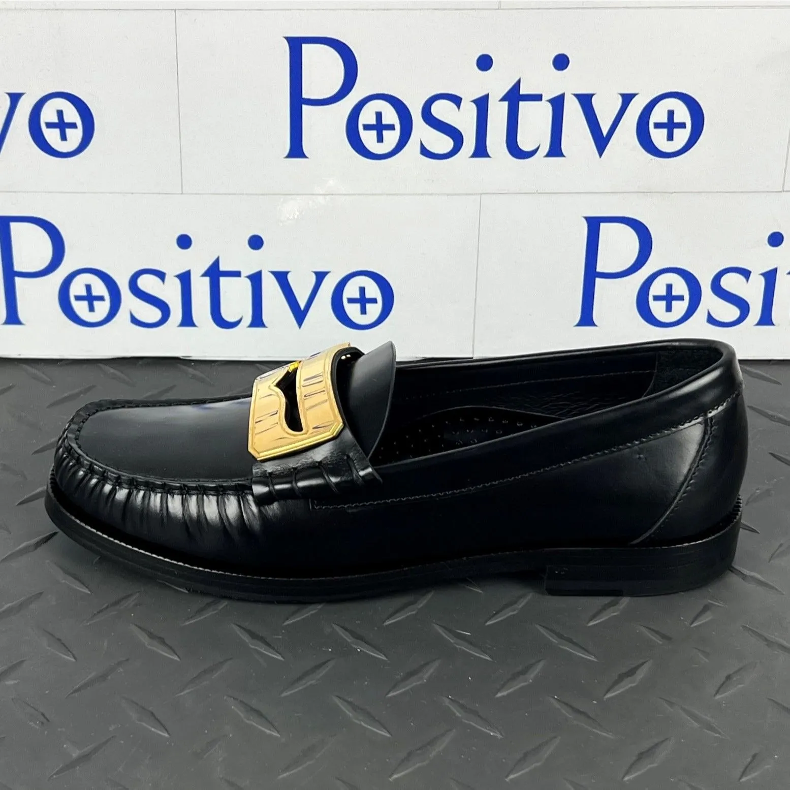 Buscemi Women's Town Loafer Black/Gold Leather Loafers SAMPLE