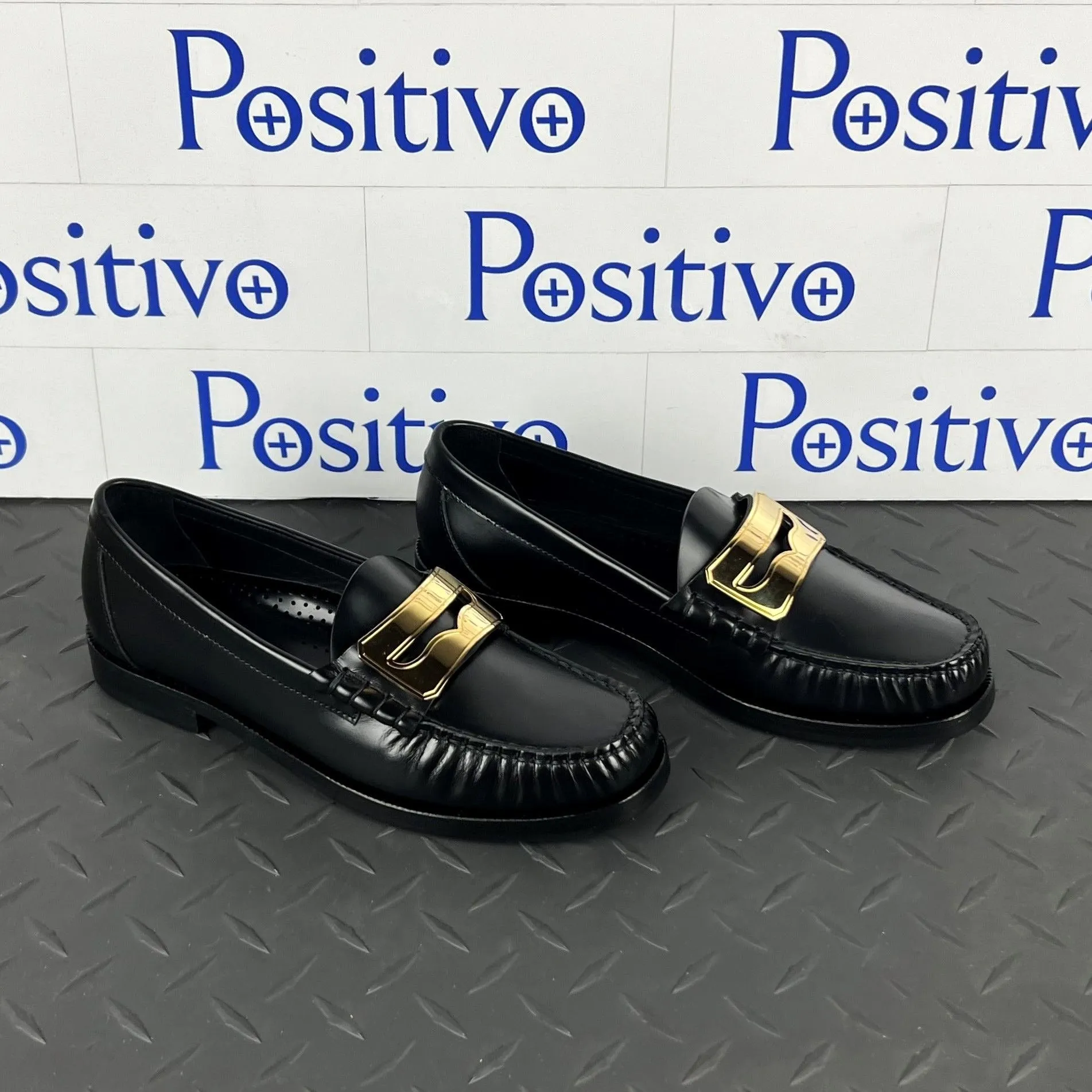 Buscemi Women's Town Loafer Black/Gold Leather Loafers SAMPLE