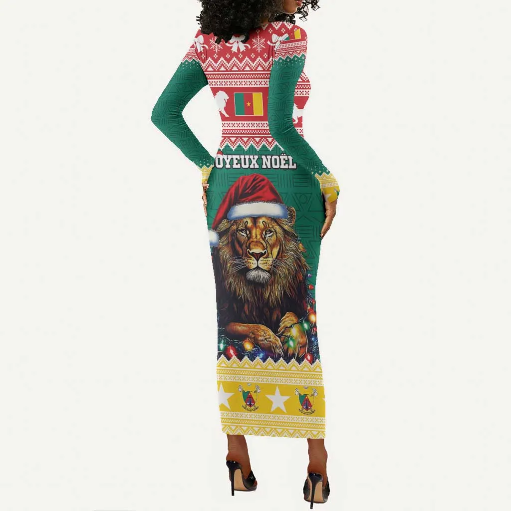 Cameroon Christmas Long Sleeve Bodycon Dress Lion African Santa LT15