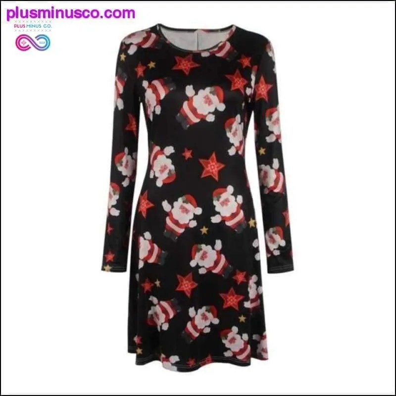 Casual Cartoon Print Christmas Dress with Plus Sizes