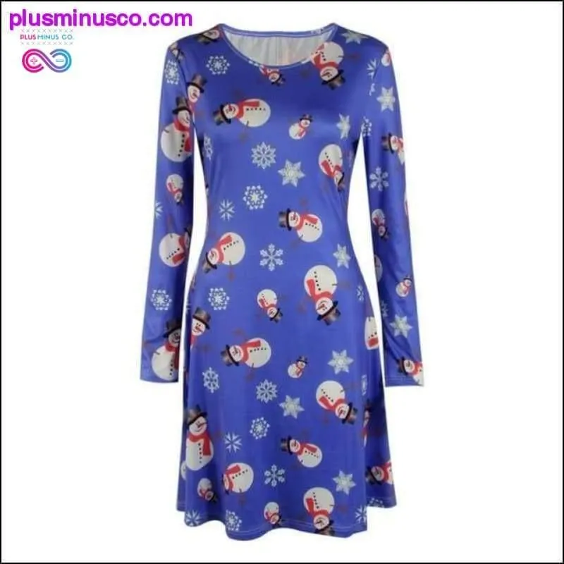Casual Cartoon Print Christmas Dress with Plus Sizes