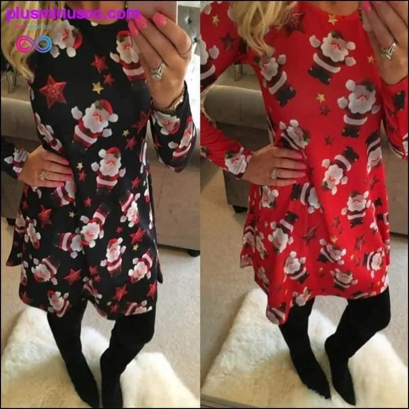 Casual Cartoon Print Christmas Dress with Plus Sizes