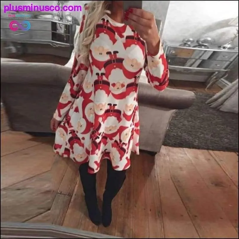 Casual Cartoon Print Christmas Dress with Plus Sizes