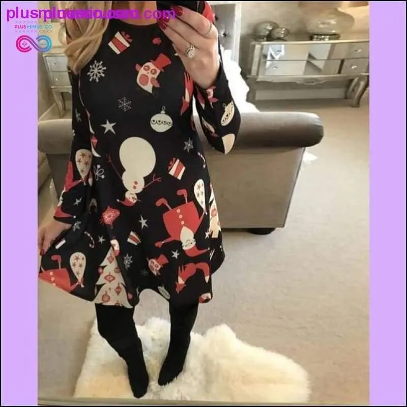 Casual Cartoon Print Christmas Dress with Plus Sizes