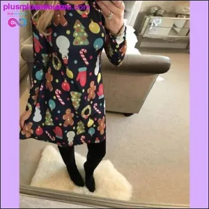 Casual Cartoon Print Christmas Dress with Plus Sizes