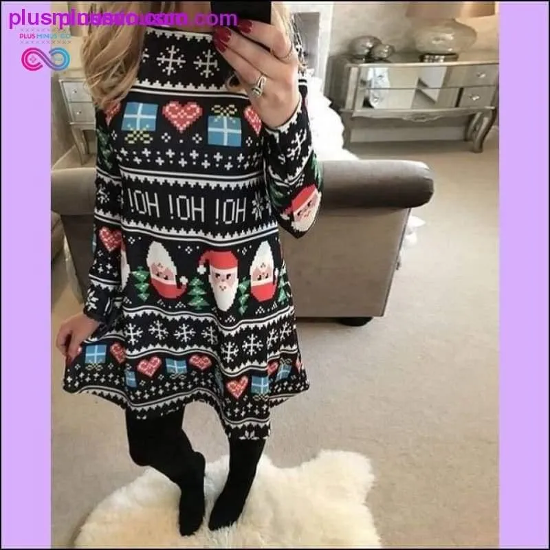 Casual Cartoon Print Christmas Dress with Plus Sizes