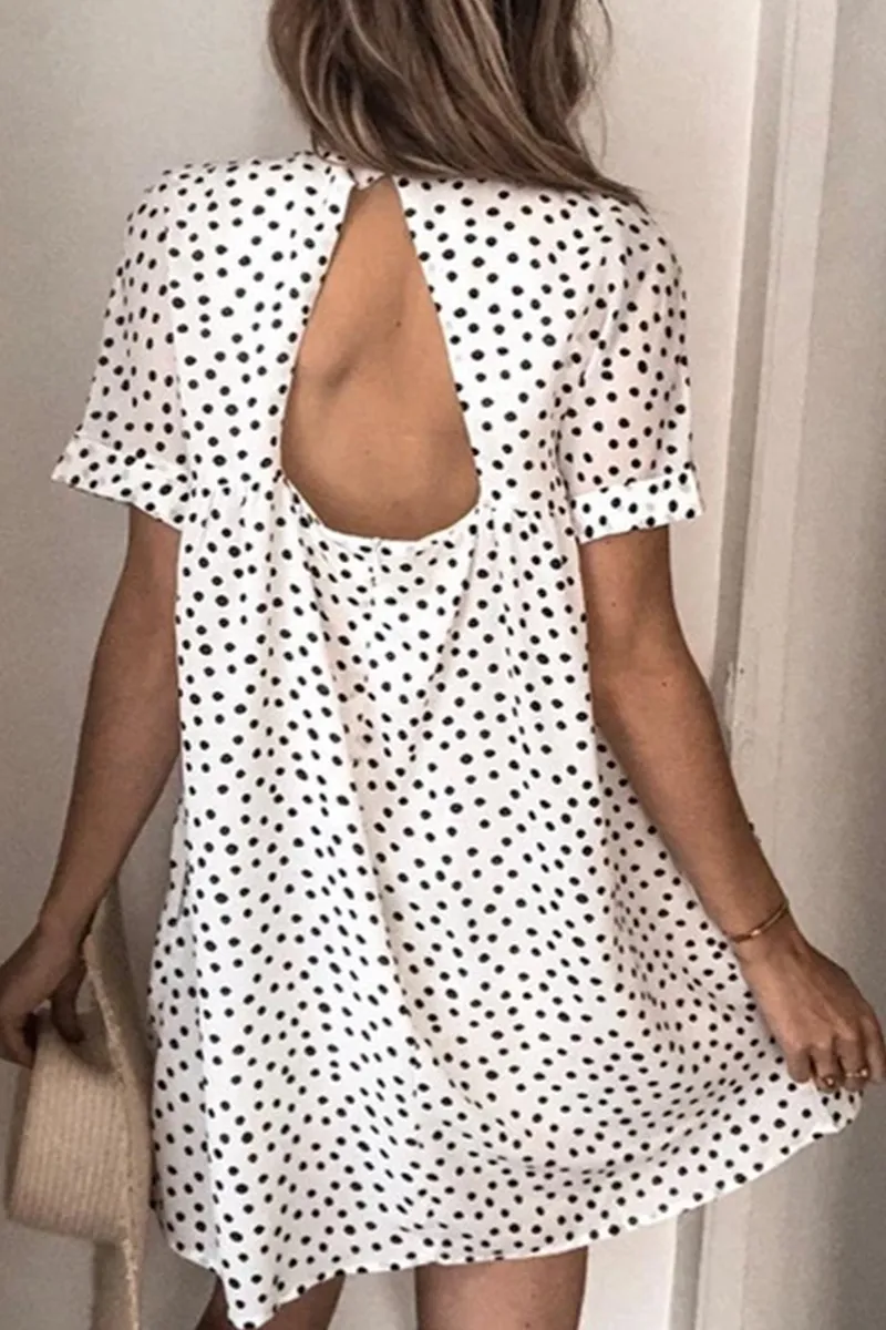 Casual Dot Backless V Neck Dresses