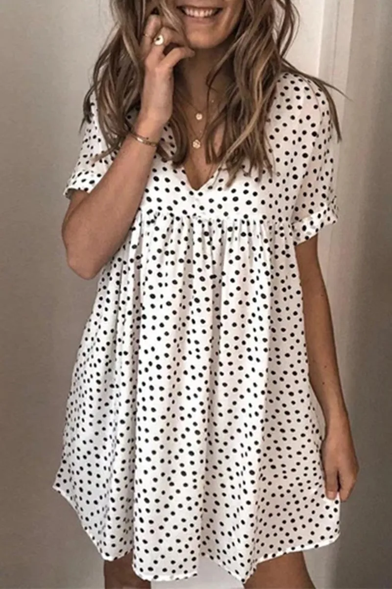 Casual Dot Backless V Neck Dresses