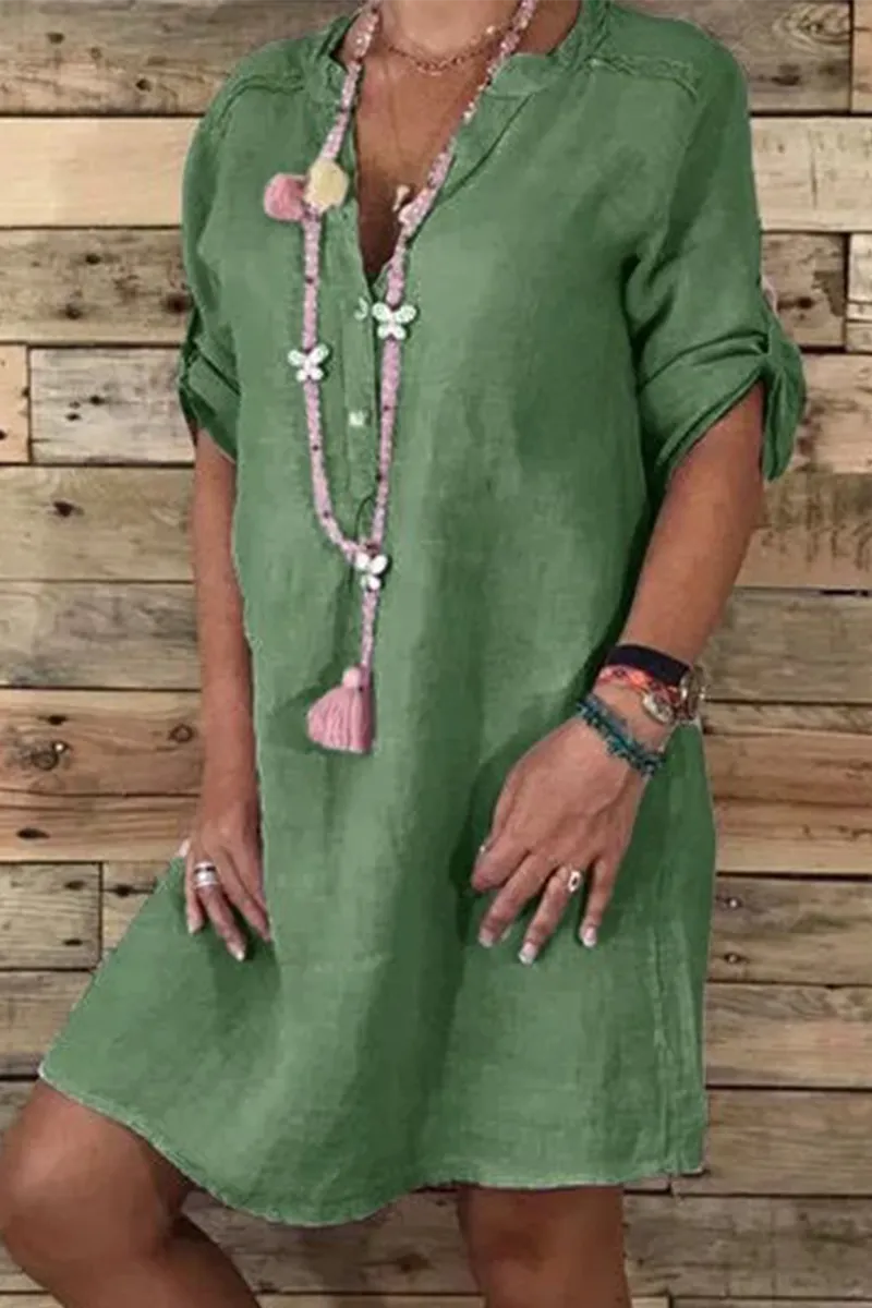 Casual Print Split Joint V Neck A Line Dresses(7 Colors)