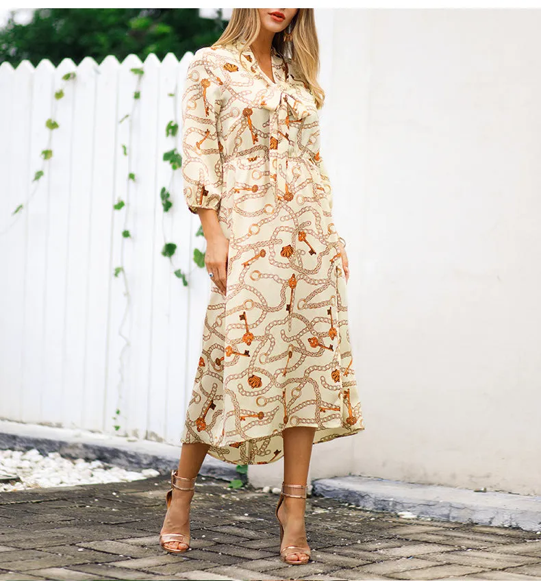 Chain Print Split Sexy Women Long Maxi Dress