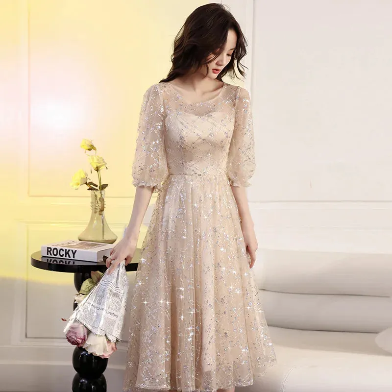 Champagne Sequin A-Line Prom Dress