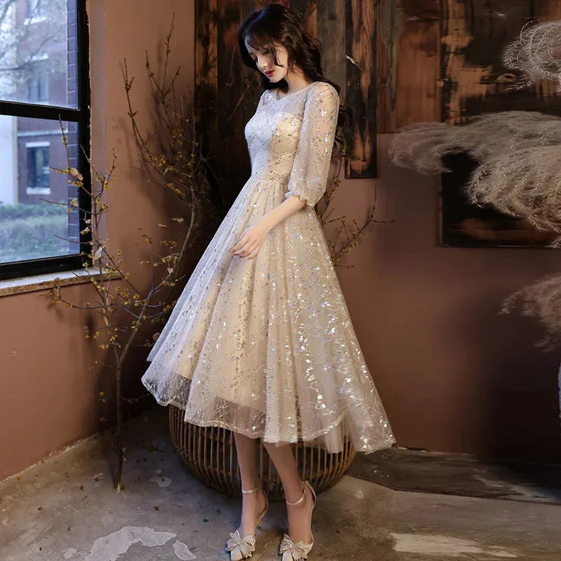 Champagne Sequin A-Line Prom Dress