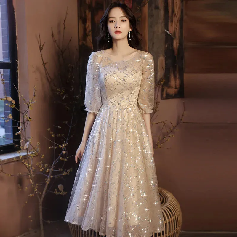 Champagne Sequin A-Line Prom Dress