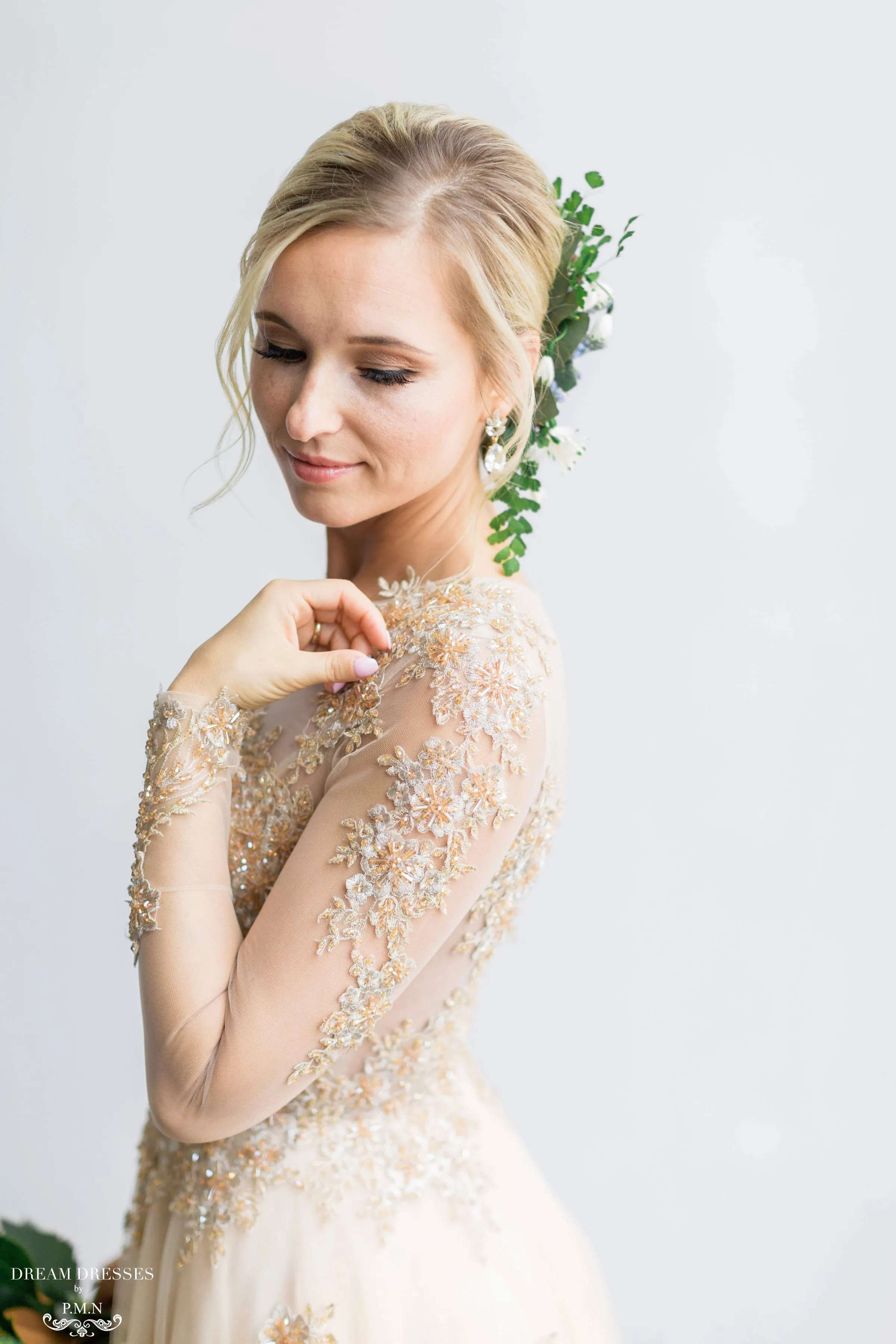 Champagne/Gold Long Sleeve Princess A-Line Gown (# ARIEL)