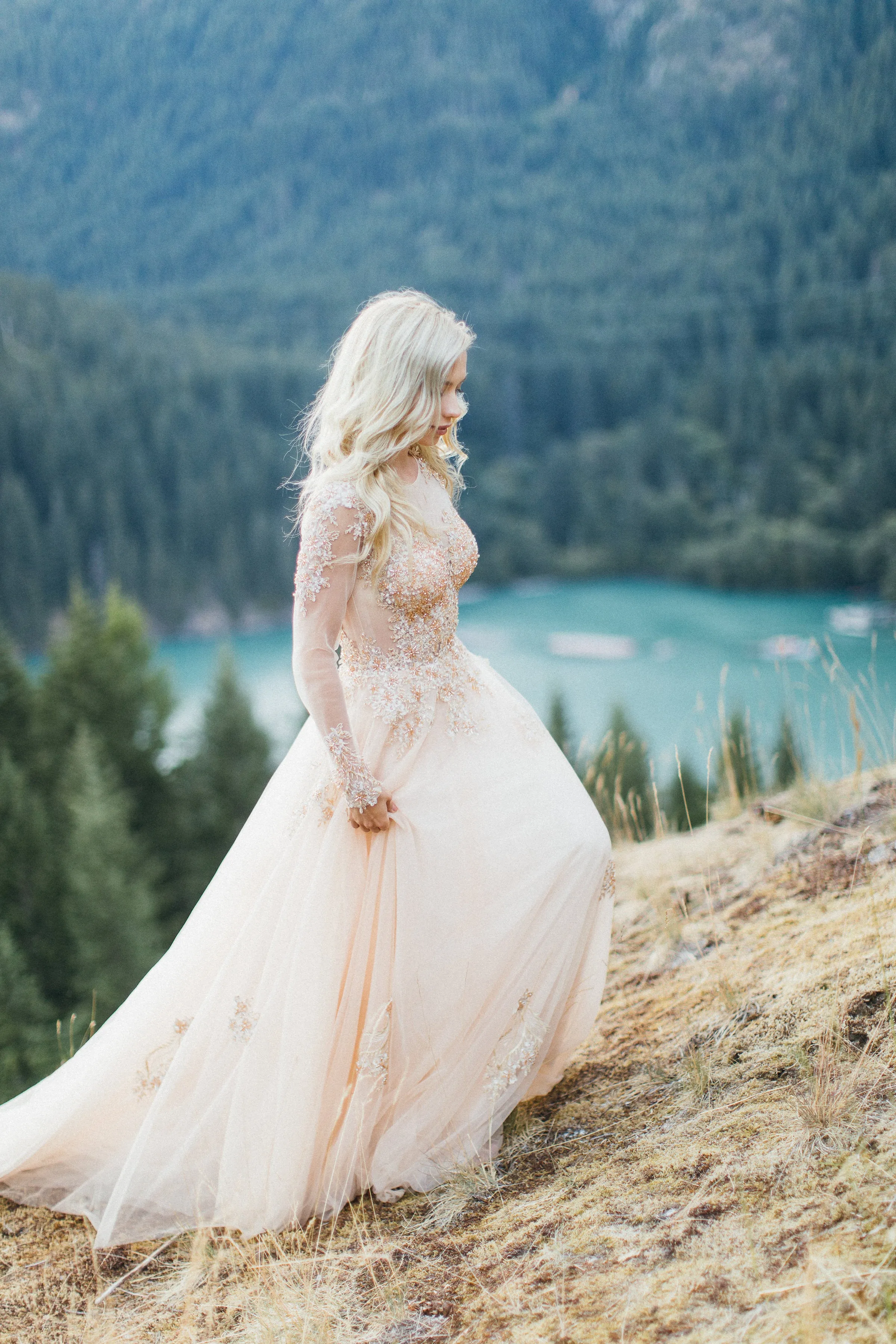 Champagne/Gold Long Sleeve Princess A-Line Gown (# ARIEL)