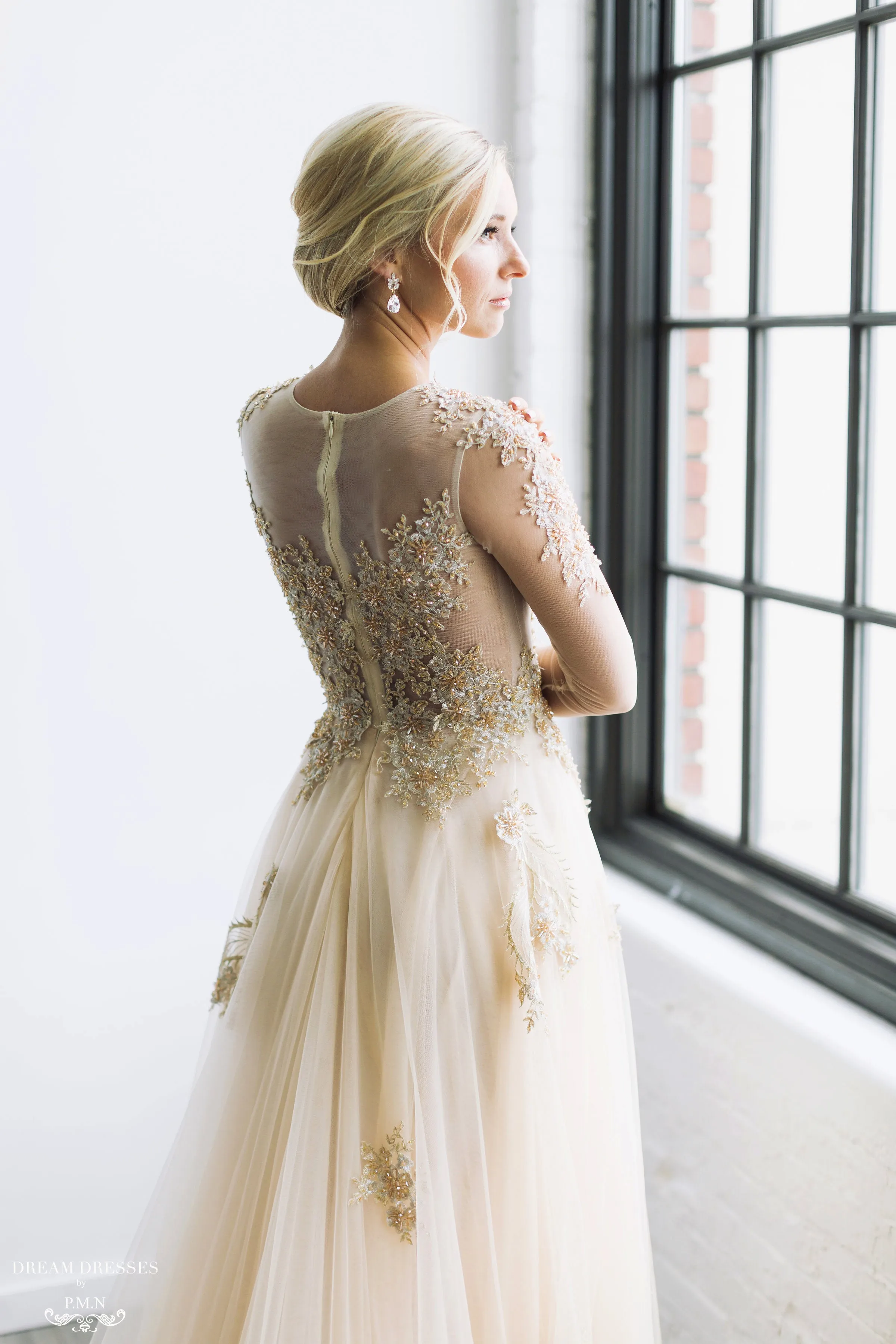 Champagne/Gold Long Sleeve Princess A-Line Gown (# ARIEL)