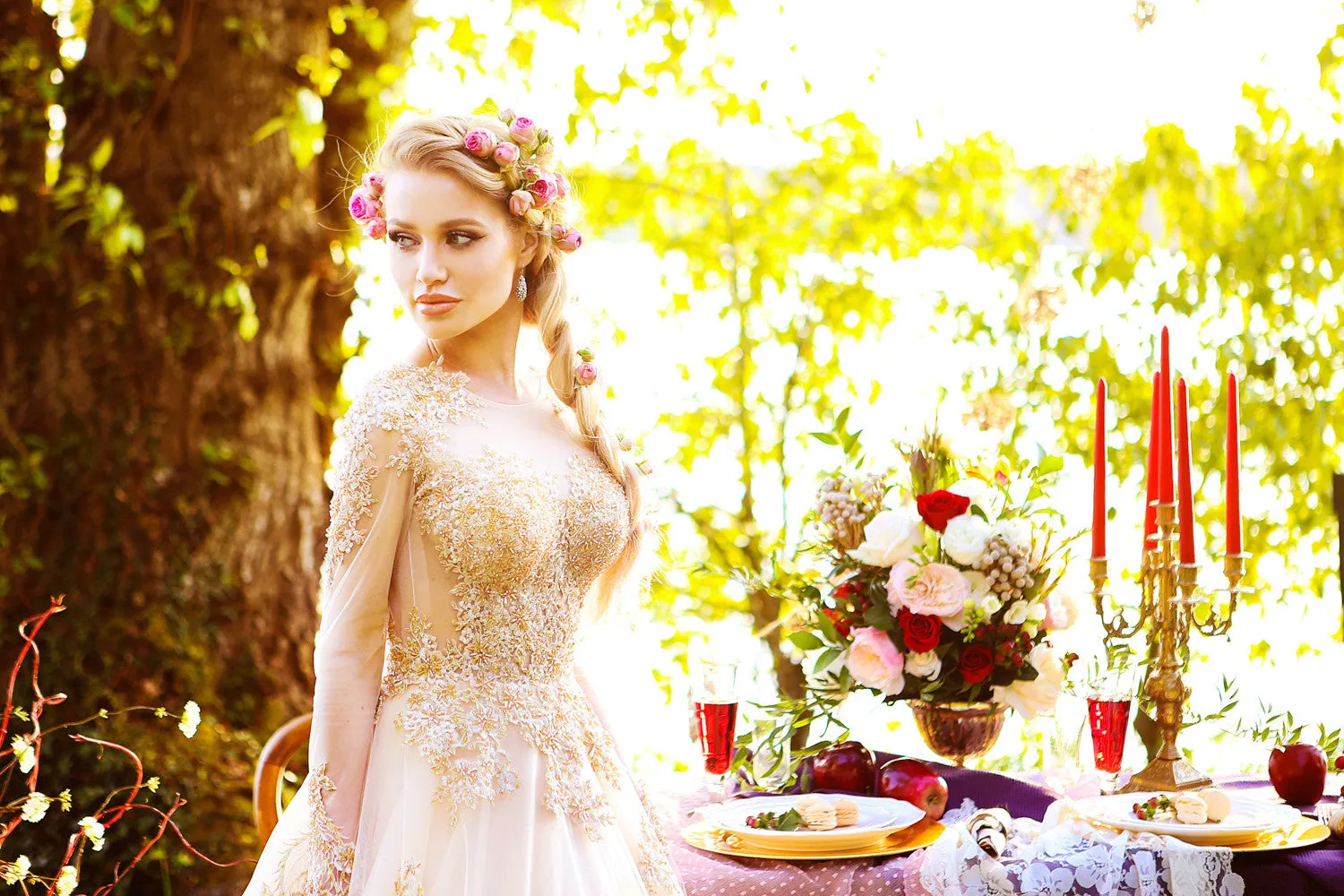 Champagne/Gold Long Sleeve Princess A-Line Gown (# ARIEL)