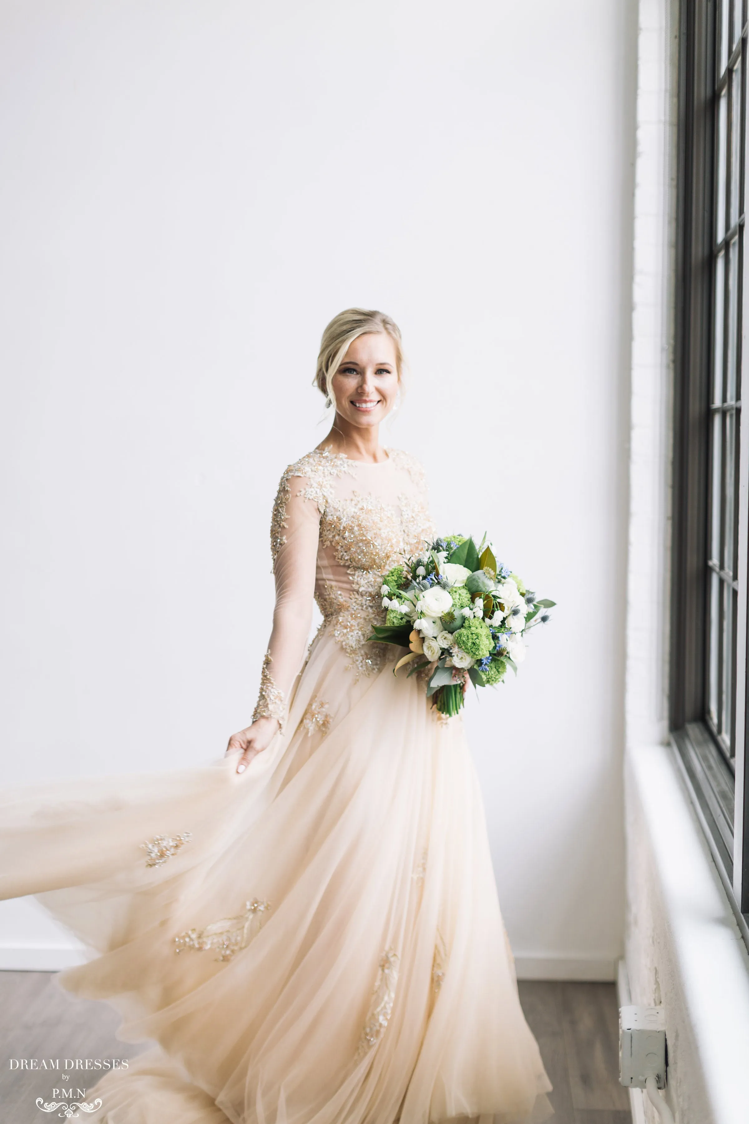 Champagne/Gold Long Sleeve Princess A-Line Gown (# ARIEL)