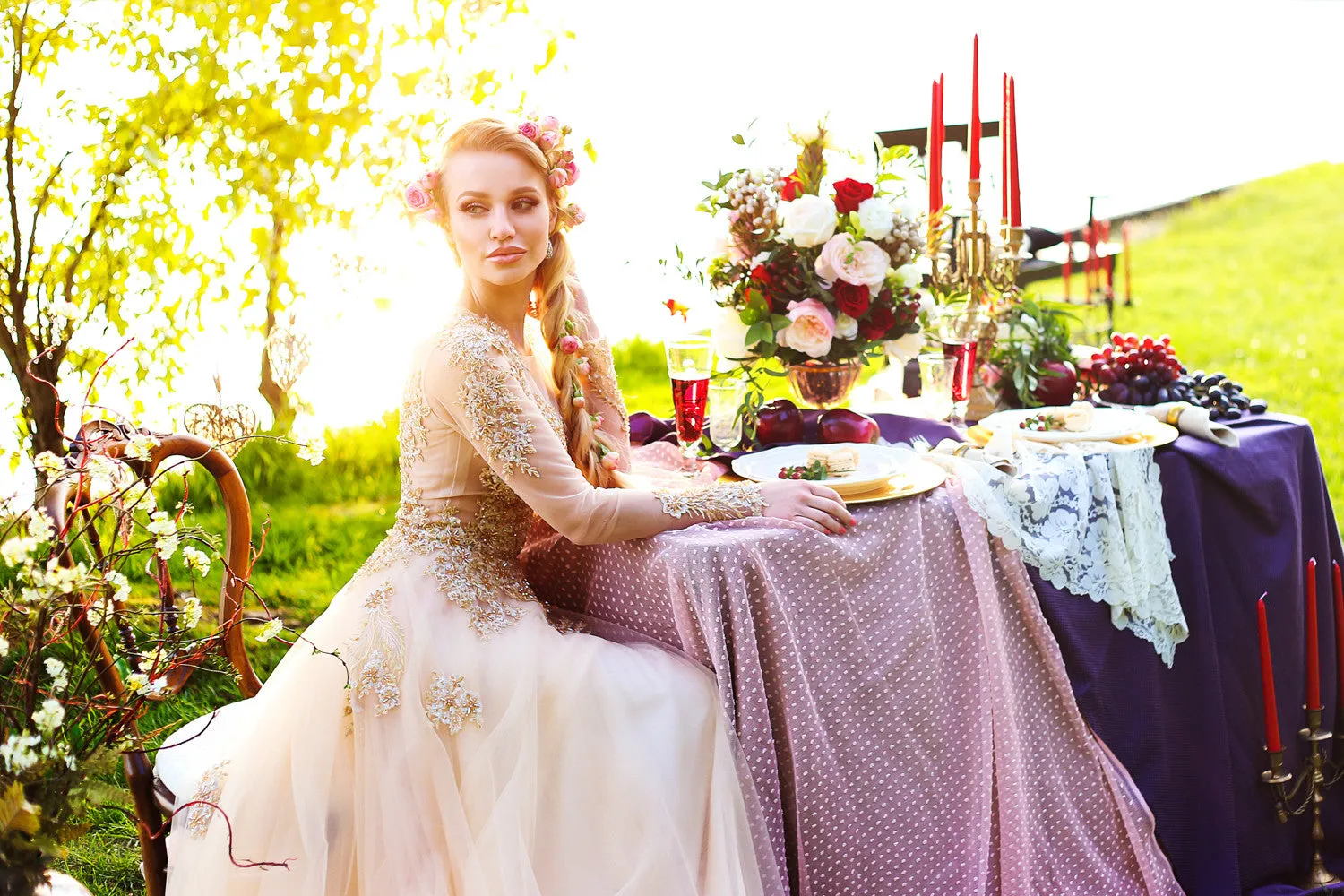 Champagne/Gold Long Sleeve Princess A-Line Gown (# ARIEL)