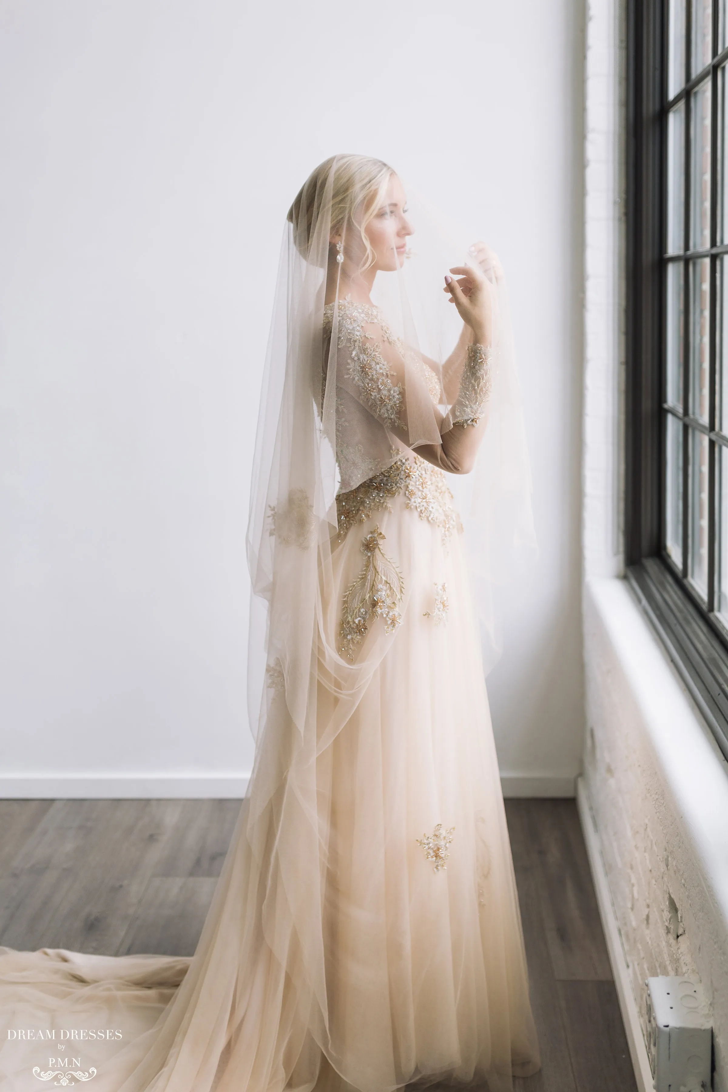 Champagne/Gold Long Sleeve Princess A-Line Gown (# ARIEL)