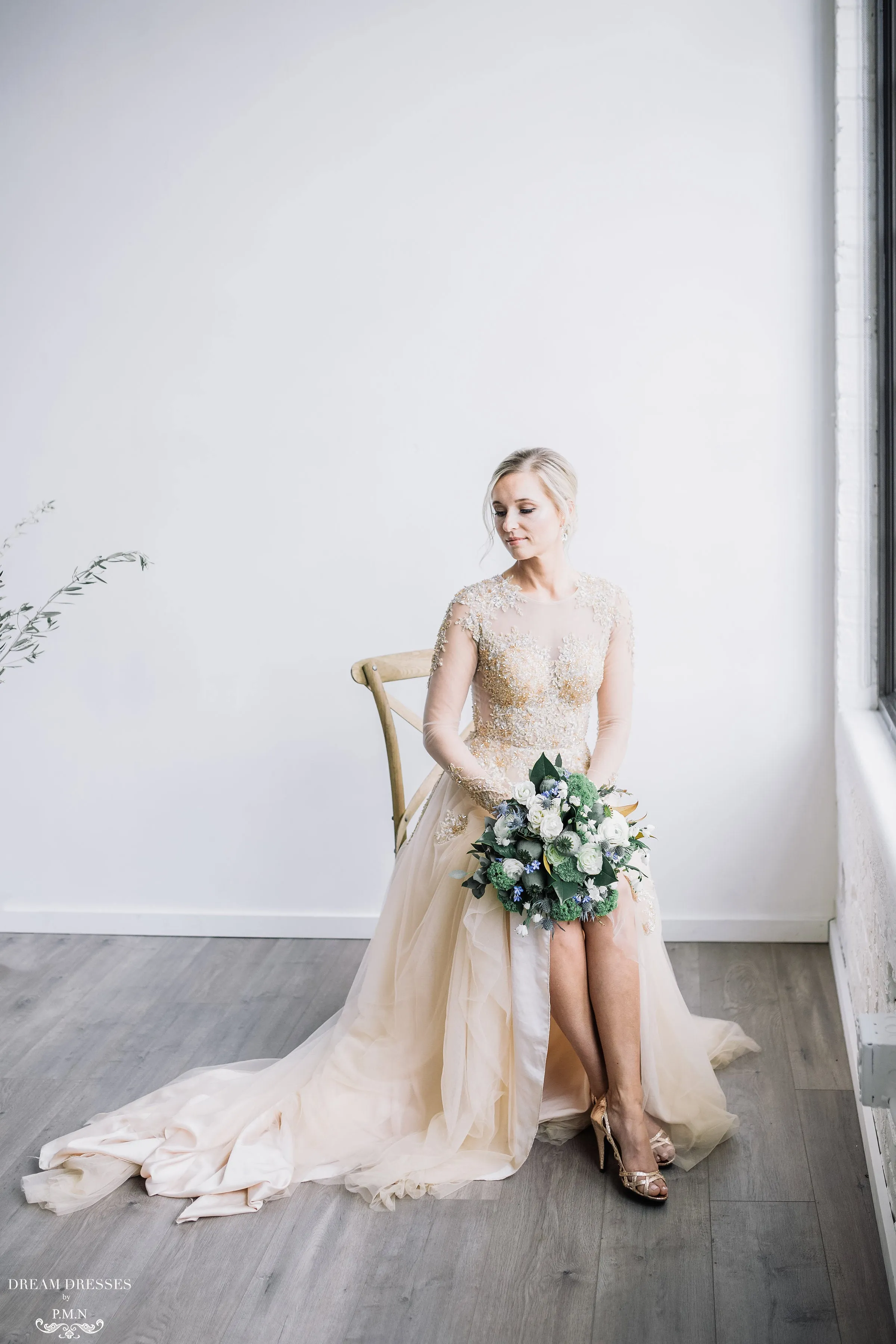 Champagne/Gold Long Sleeve Princess A-Line Gown (# ARIEL)
