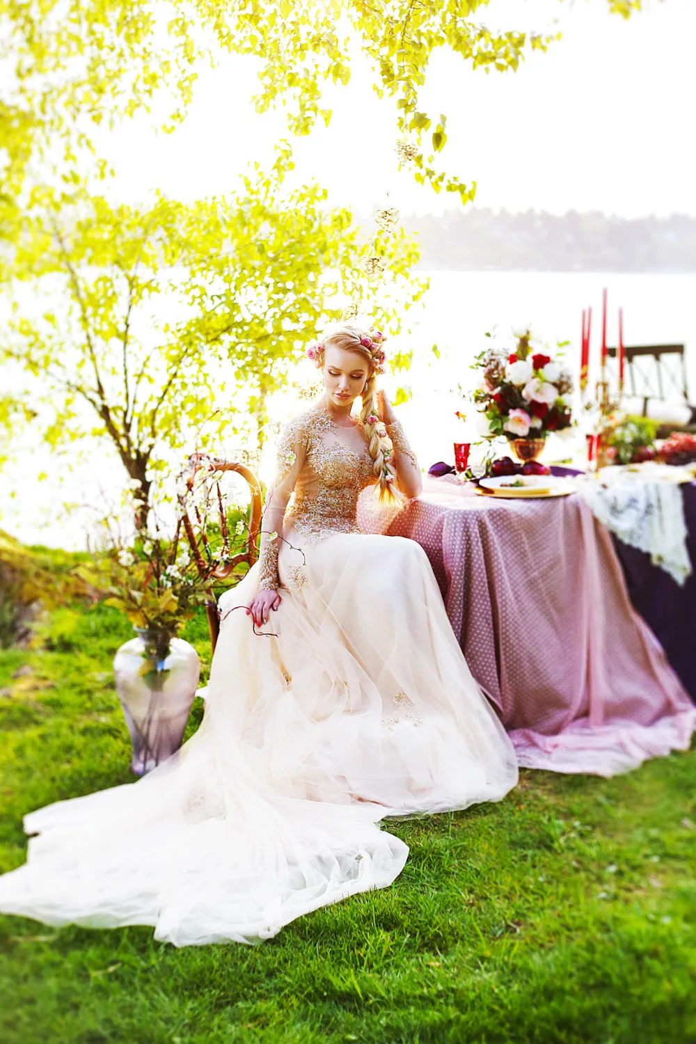 Champagne/Gold Long Sleeve Princess A-Line Gown (# ARIEL)