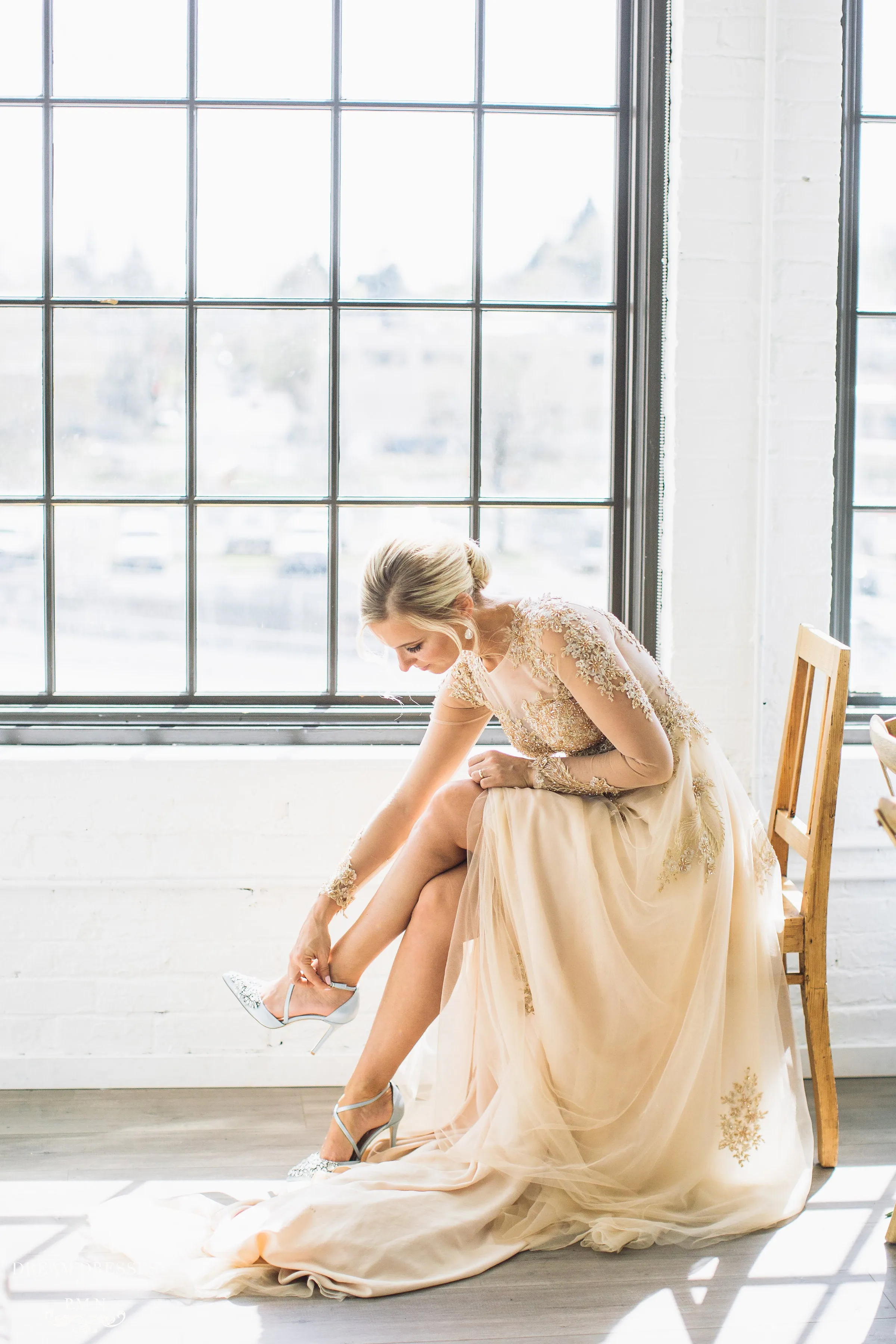 Champagne/Gold Long Sleeve Princess A-Line Gown (# ARIEL)