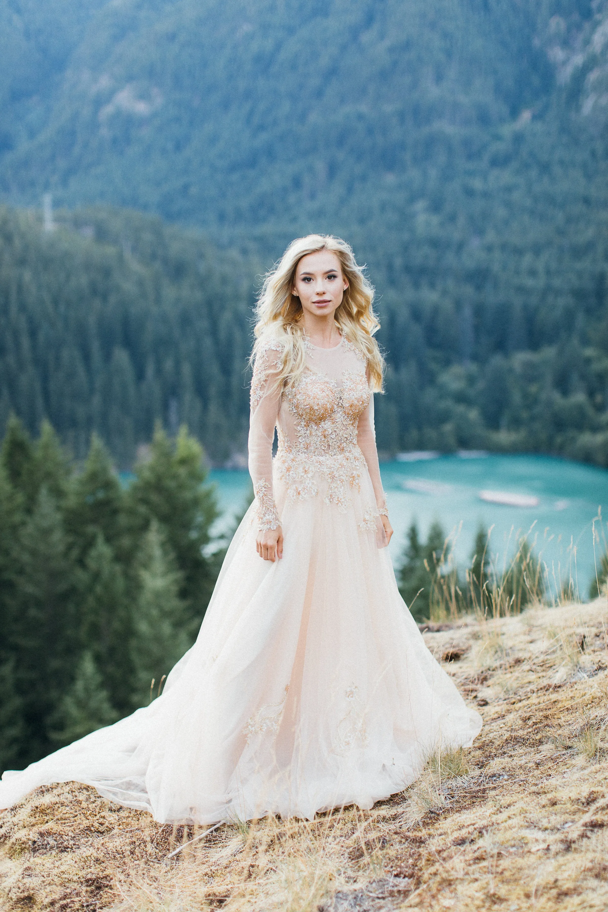 Champagne/Gold Long Sleeve Princess A-Line Gown (# ARIEL)