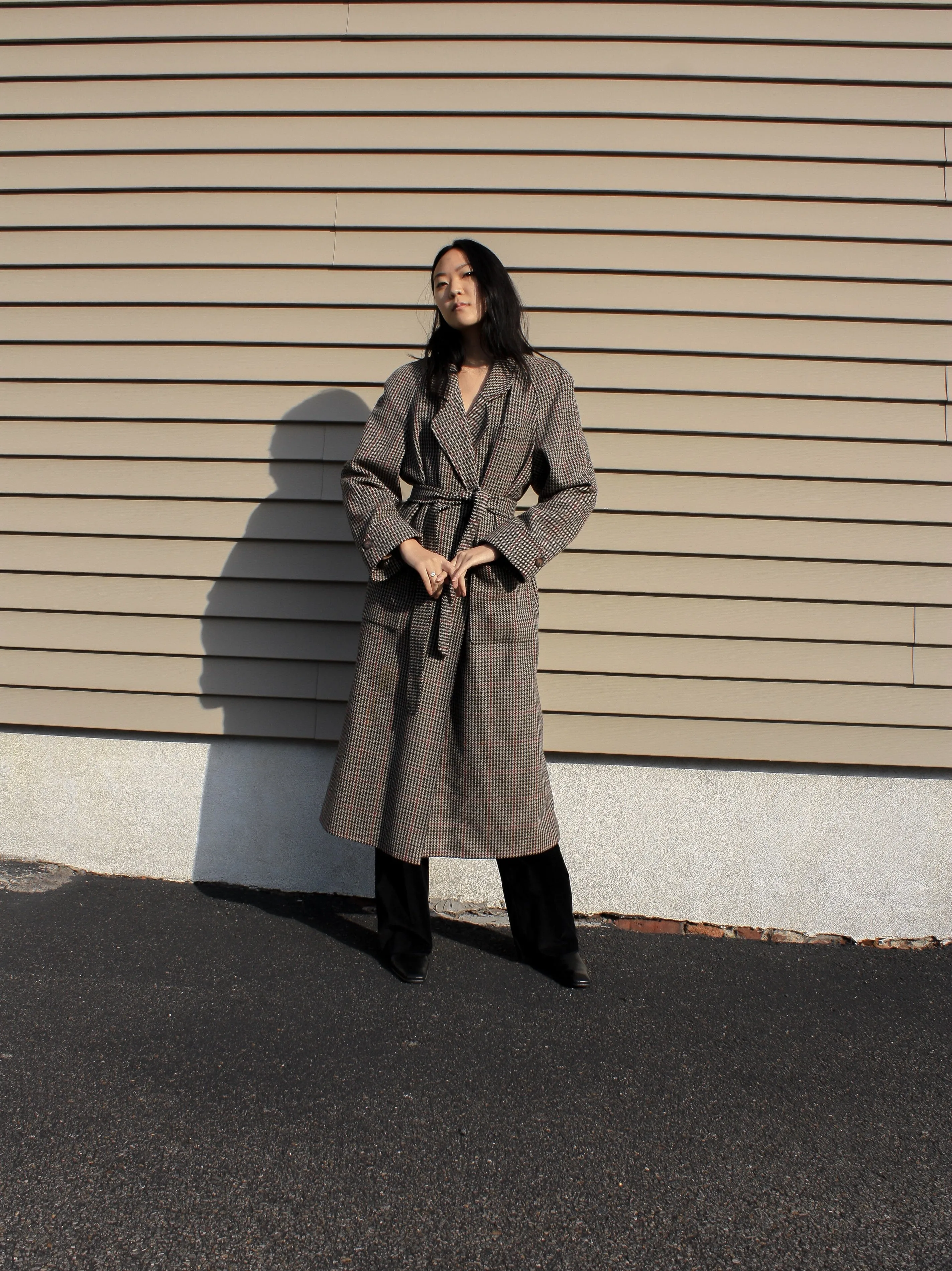 Check Wool Trench