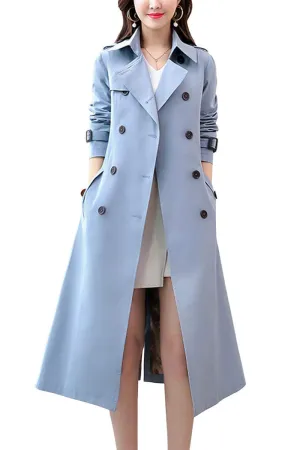 Chouyatou Women's Classic Double Breasted Midi-Length Trench Coat with Belt
