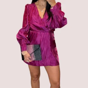 CHRISSY FRONT FAUX WRAP FUCHSIA SHEEN ROMPER