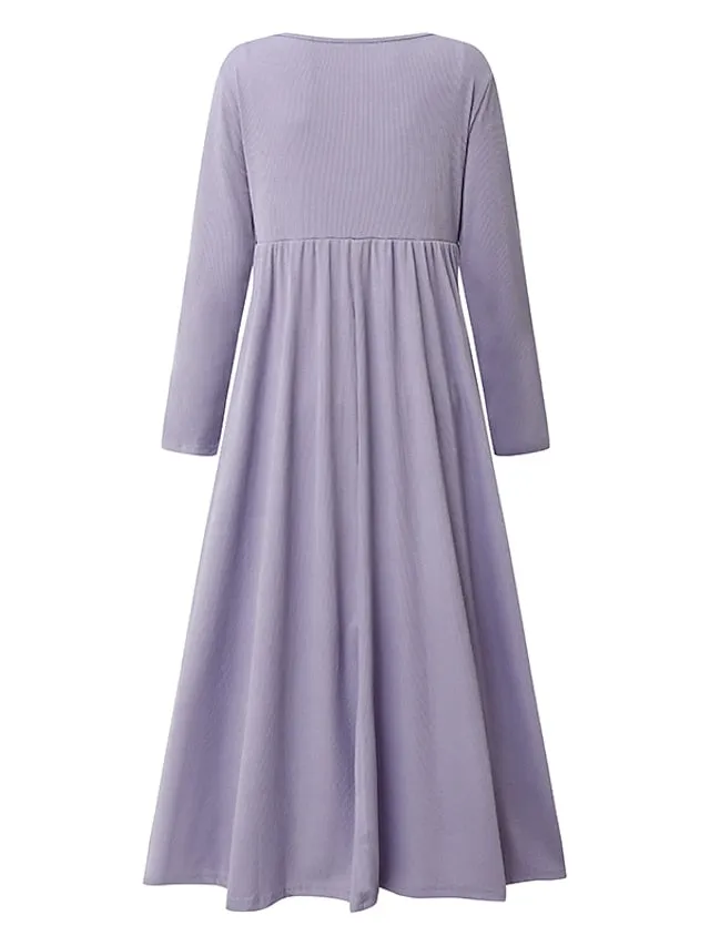 CityHottie - Women's Casual Dress Summer Dress Pleated Dress Plain Ruched Button V Neck Midi Dress Fashion Mature Outdoor Street Half Sleeve Loose Fit White Purple Green Summer Spring S M L XL XXL