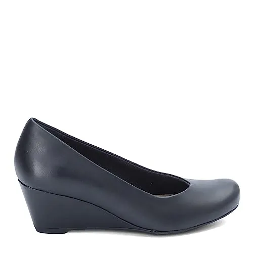 Clarks Women's Flores Tulip Wedge Pump,Black Leather,8 M US