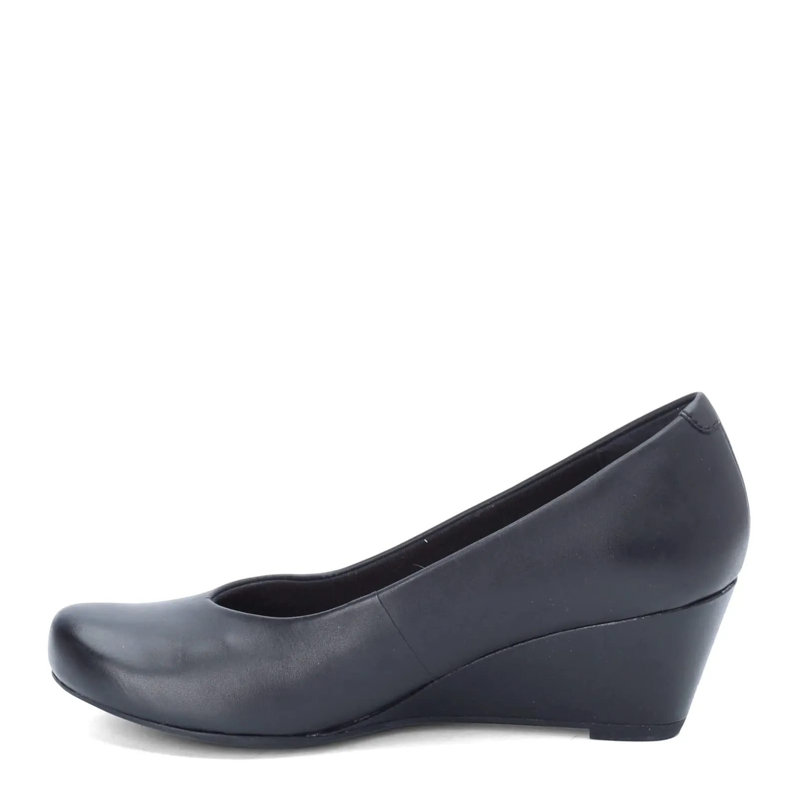 Clarks Women's Flores Tulip Wedge Pump,Black Leather,8 M US