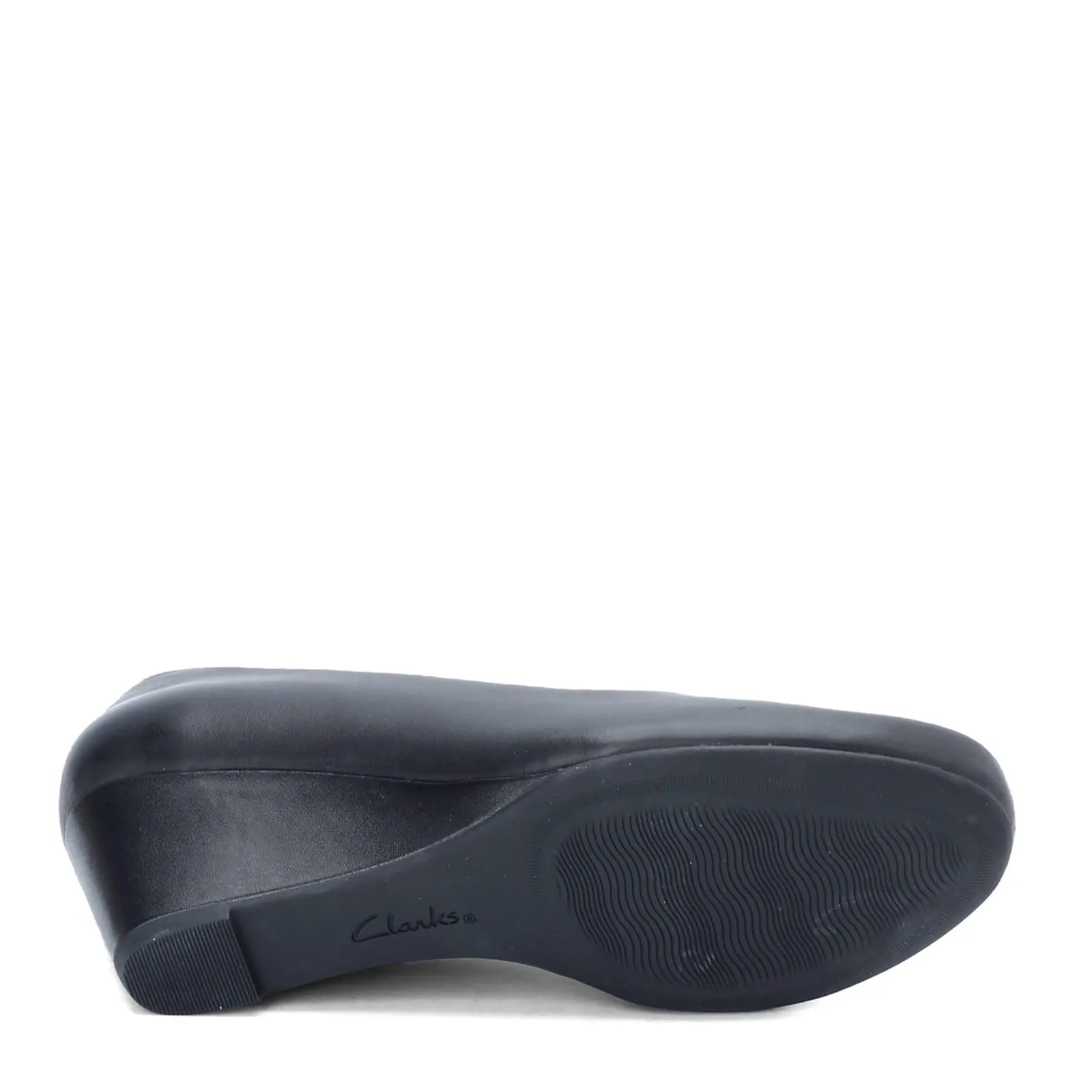 Clarks Women's Flores Tulip Wedge Pump,Black Leather,8 M US