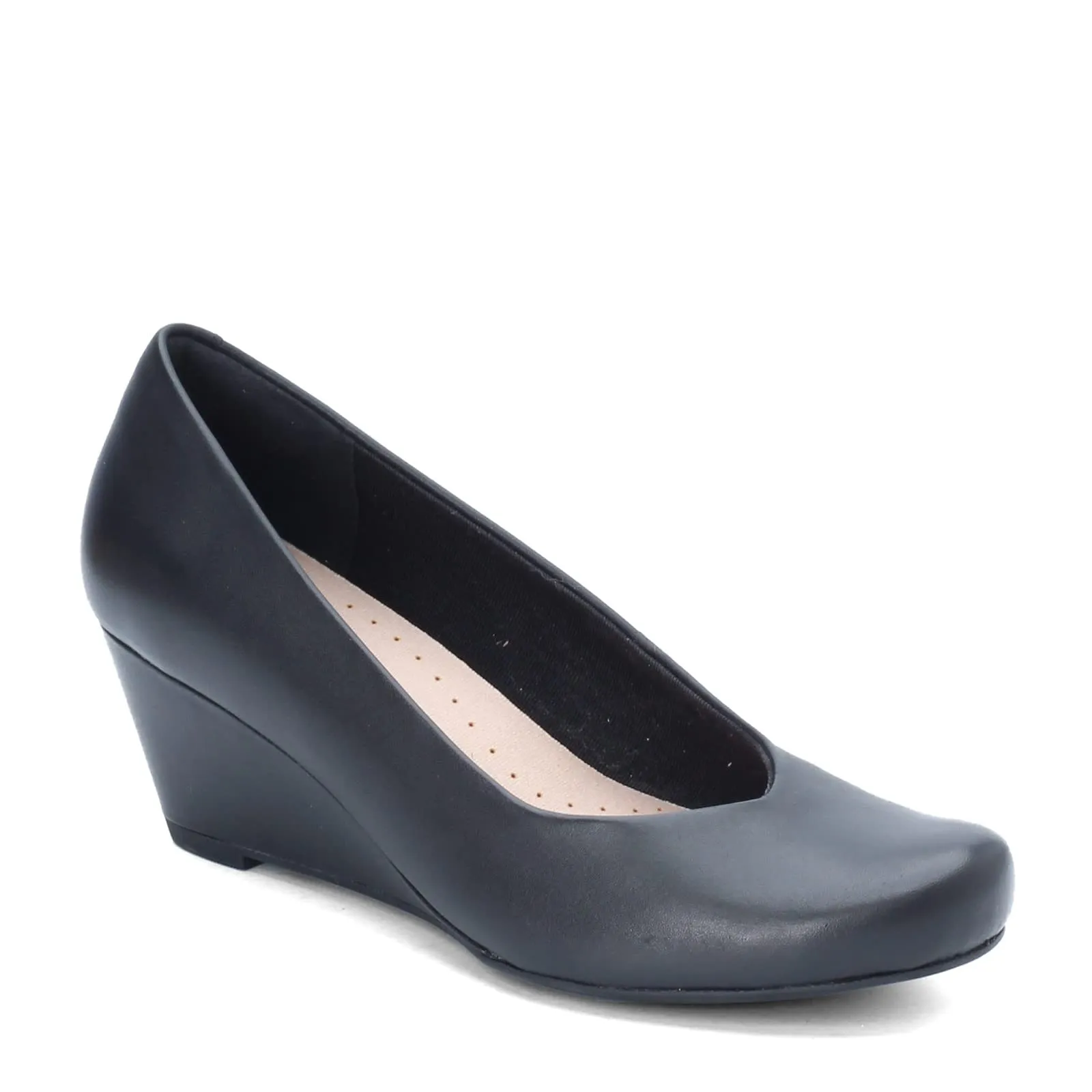 Clarks Women's Flores Tulip Wedge Pump,Black Leather,8 M US