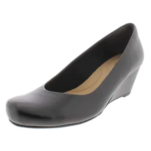 Clarks Women's Flores Tulip Wedge Pump,Black Leather,8 M US
