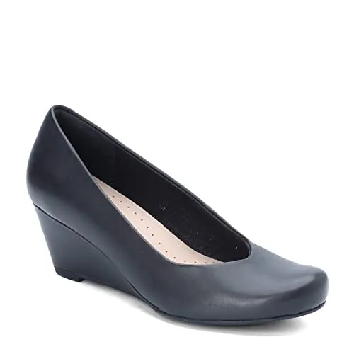 Clarks Women's Flores Tulip Wedge Pump,Black Leather,8 M US