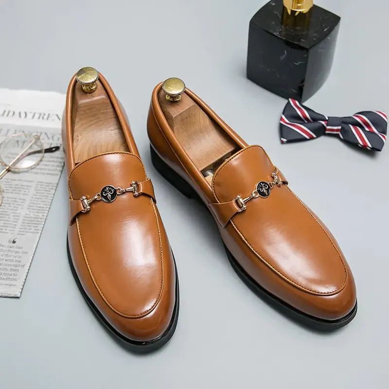 Classic Men's Loafers with Metal Chain Detail