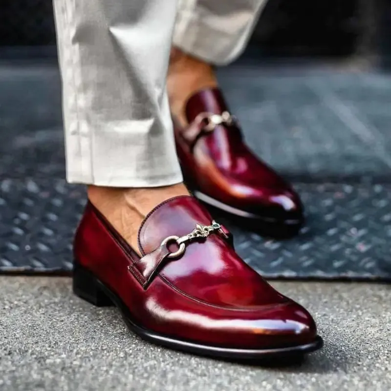 Classic Men's Loafers with Metal Chain Detail
