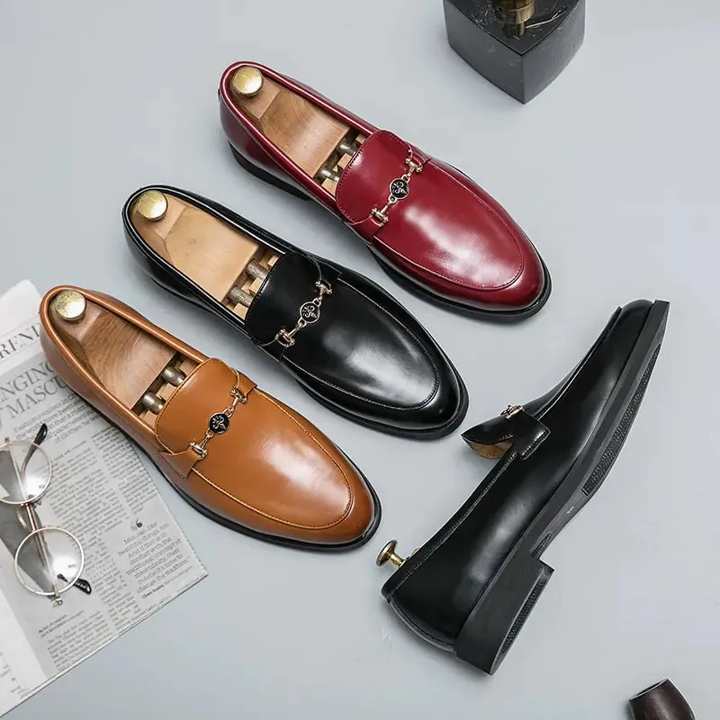 Classic Men's Loafers with Metal Chain Detail