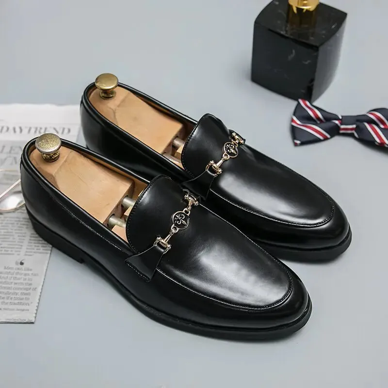Classic Men's Loafers with Metal Chain Detail