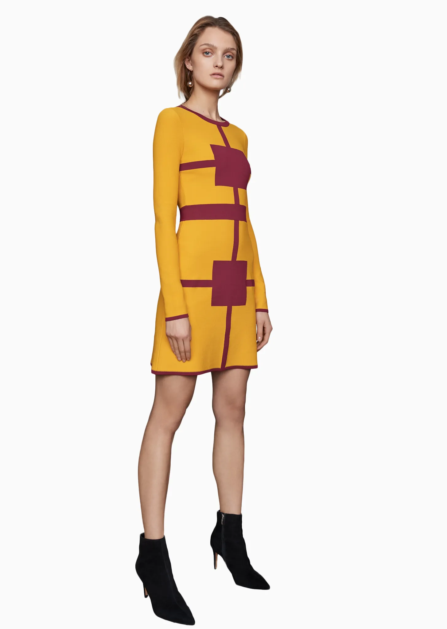 Clemence – Long Sleeve Square Motif Dress