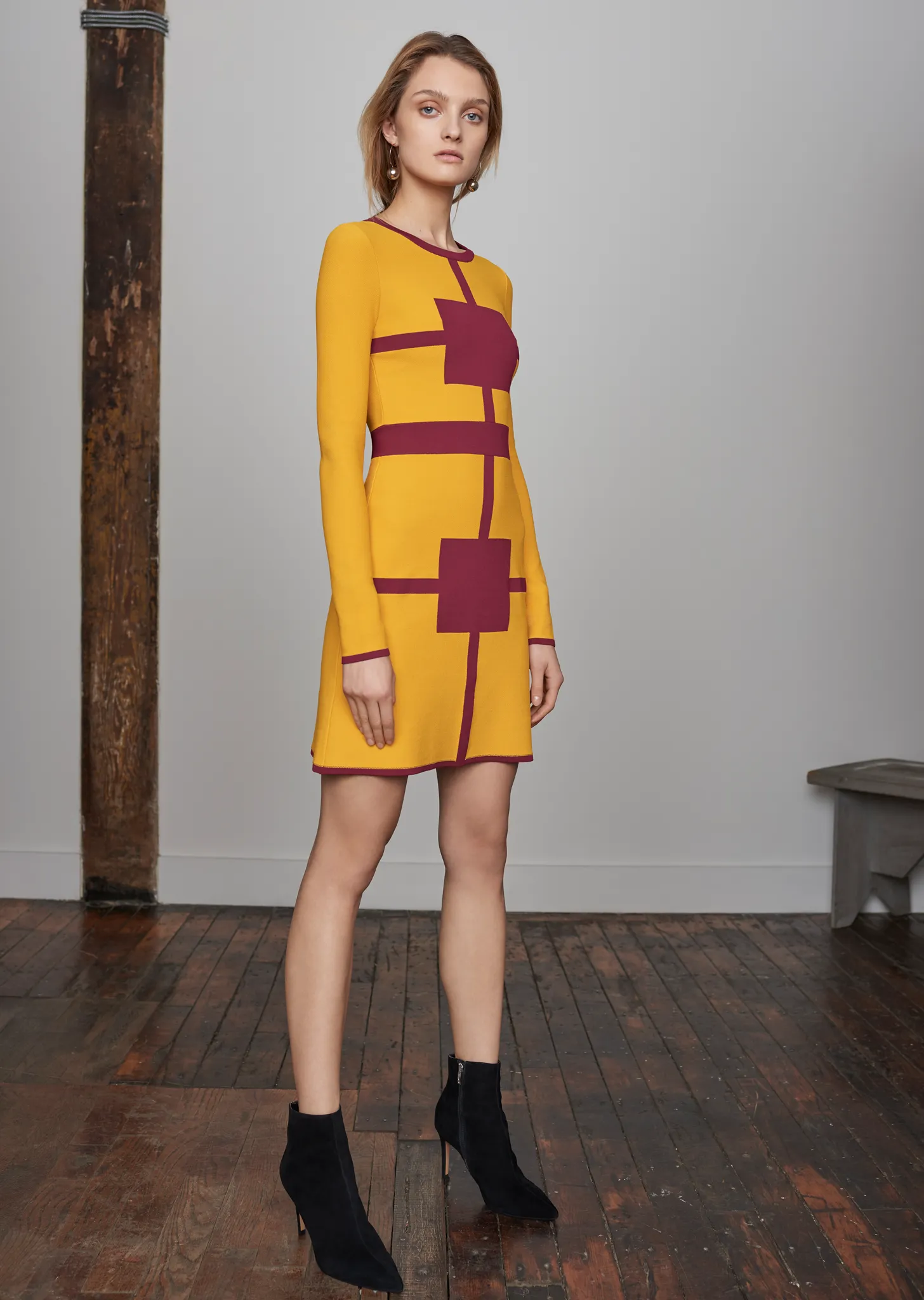 Clemence – Long Sleeve Square Motif Dress